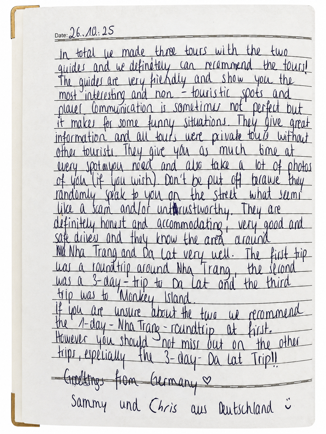 Handwritten Guest Book entry
