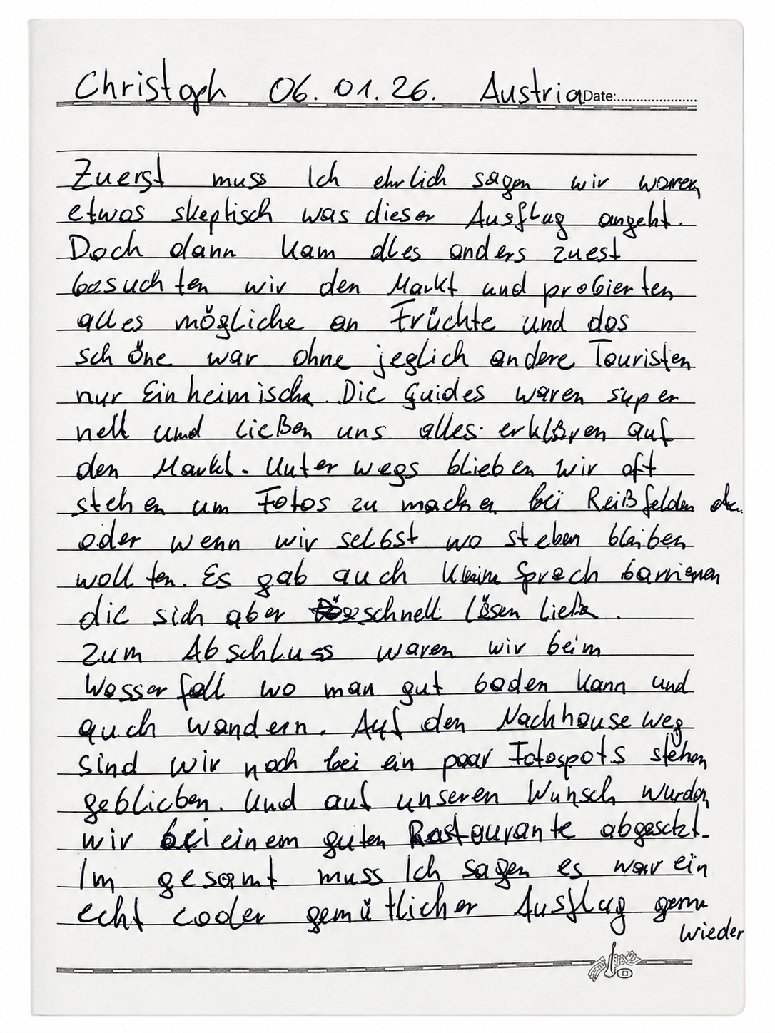 Handwritten Guest Book entry
