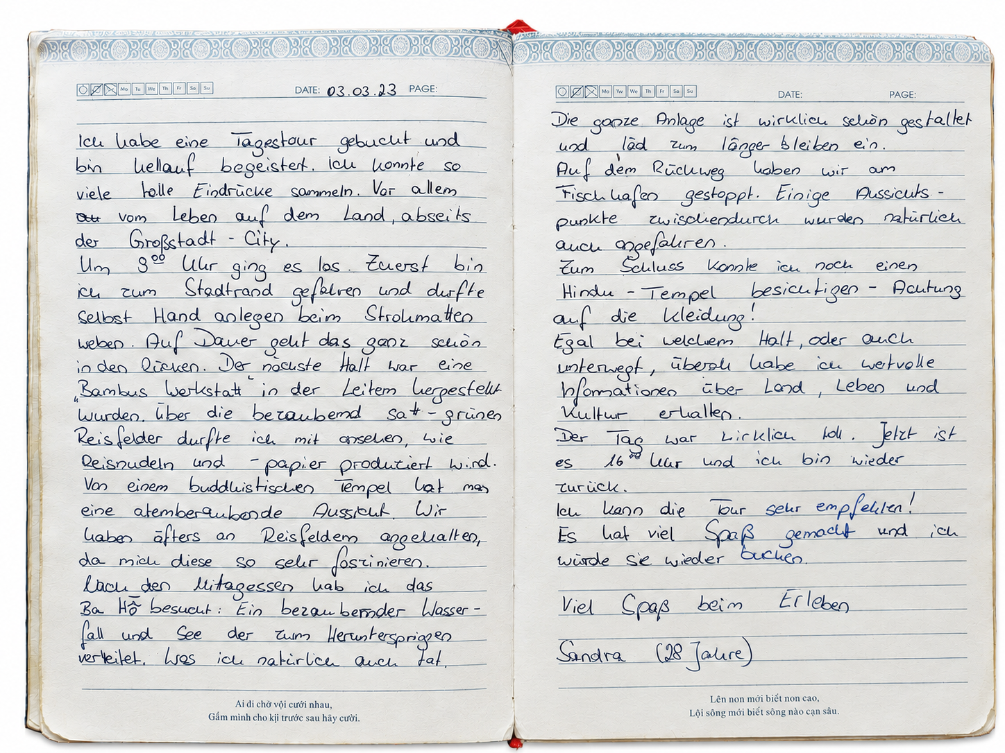 Handwritten Guest Book entry