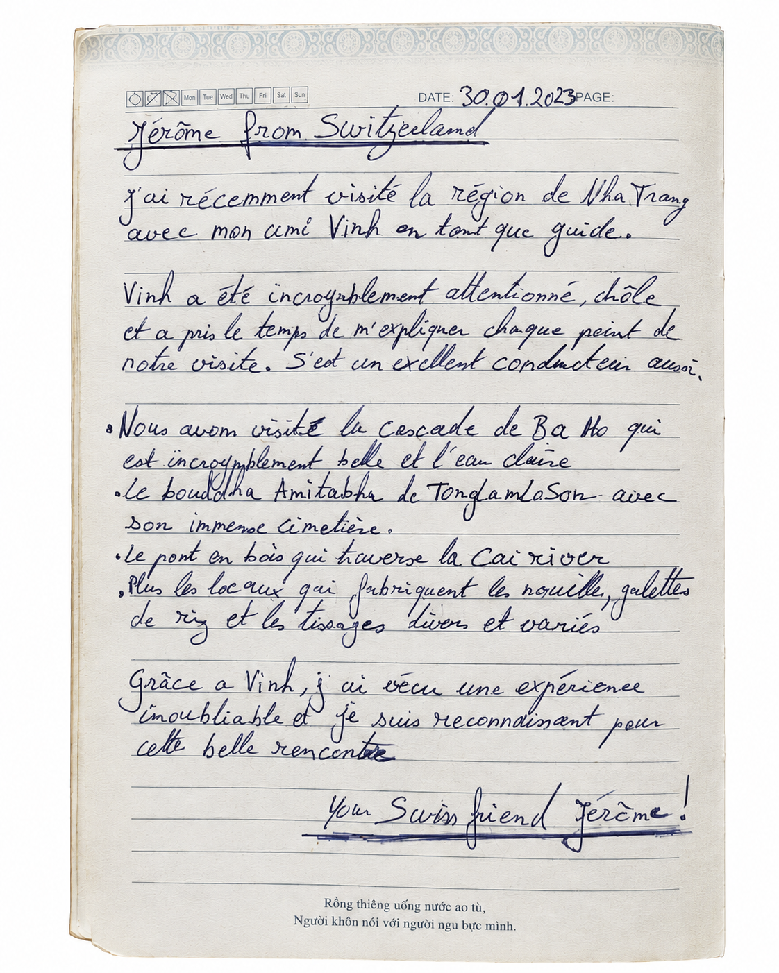 Handwritten Guest Book entry