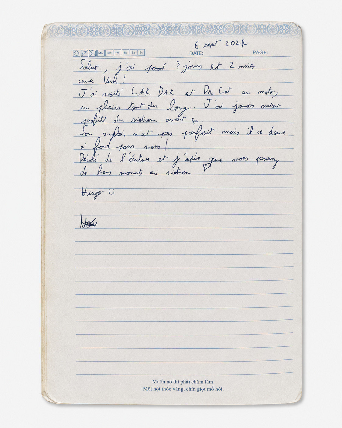Handwritten Guest Book entry