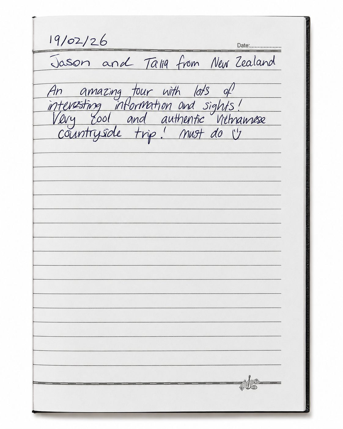 Handwritten Guest Book entry