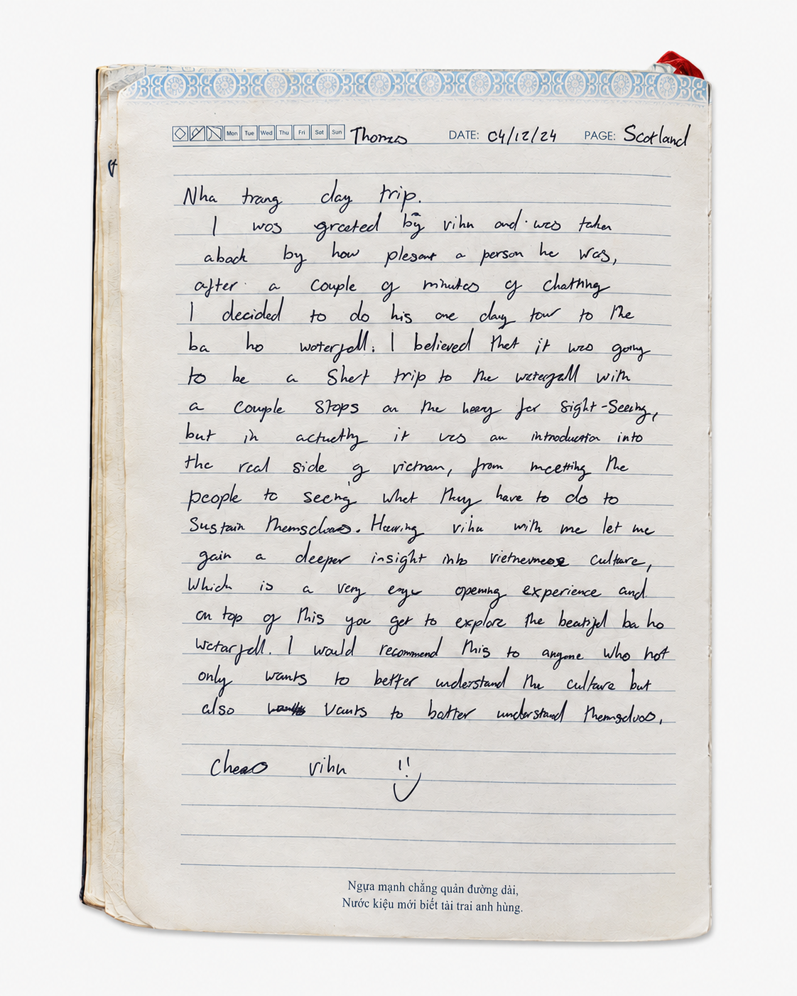 Handwritten Guest Book entry